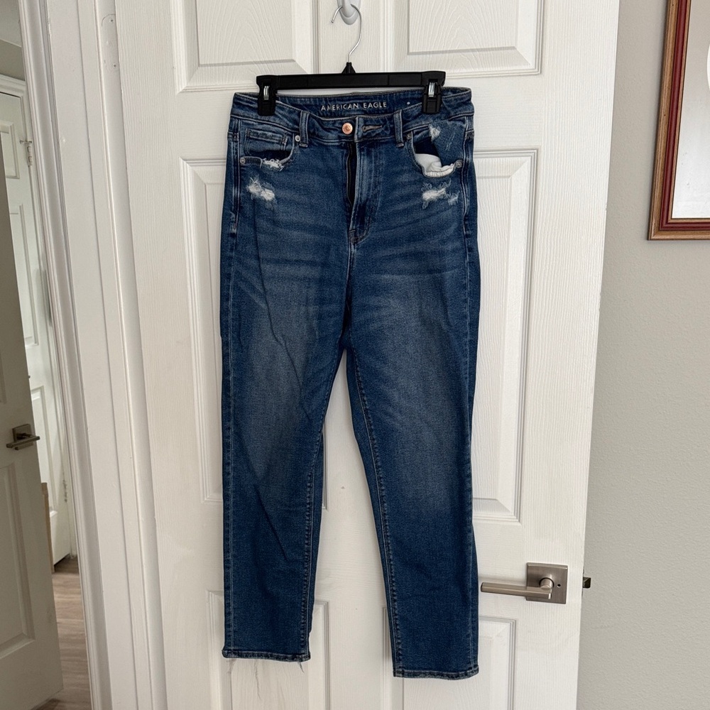 American Eagle Outfitters Women's Distressed Blue Mom Jeans